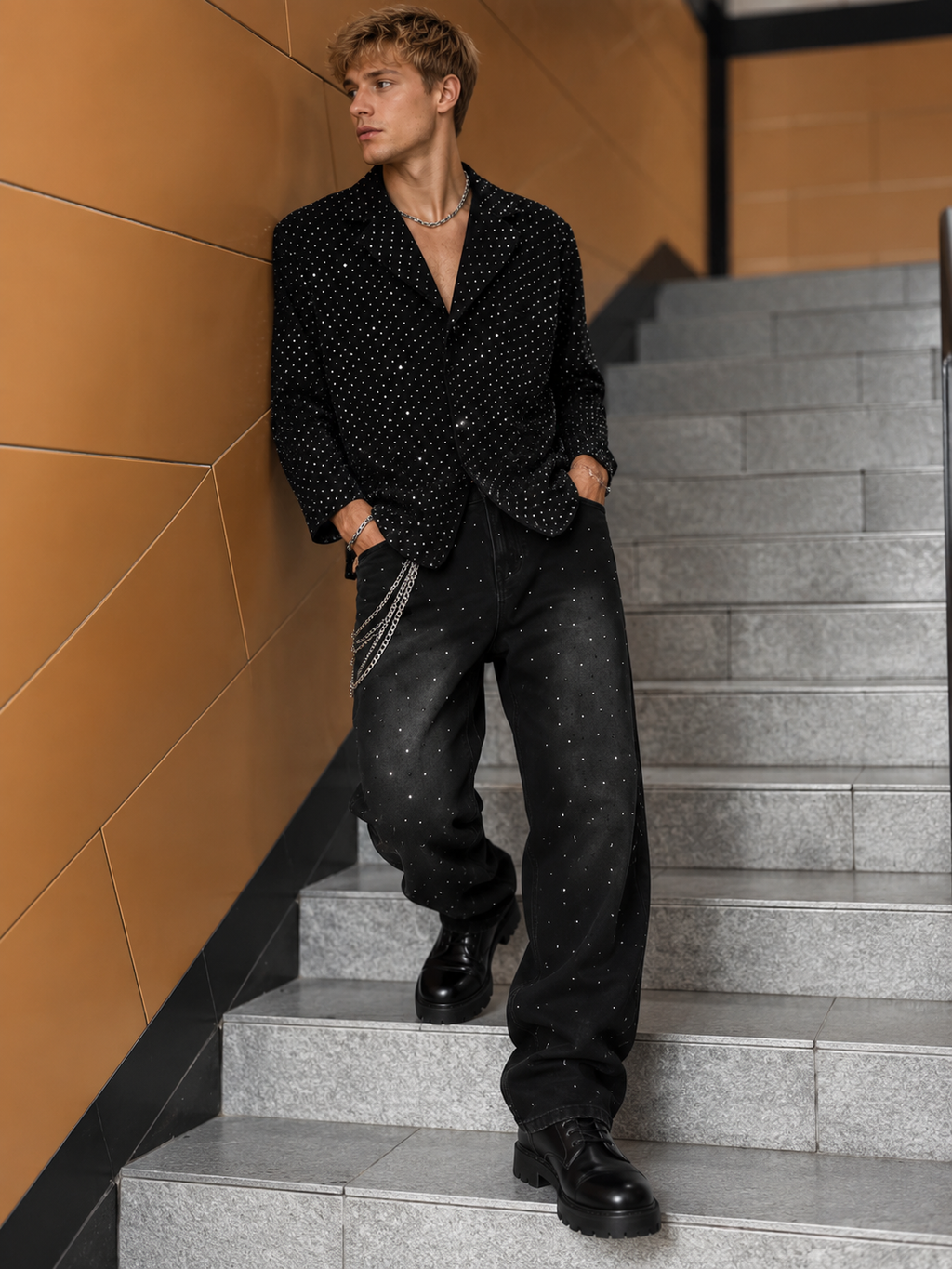Rhinestone Black Jeans