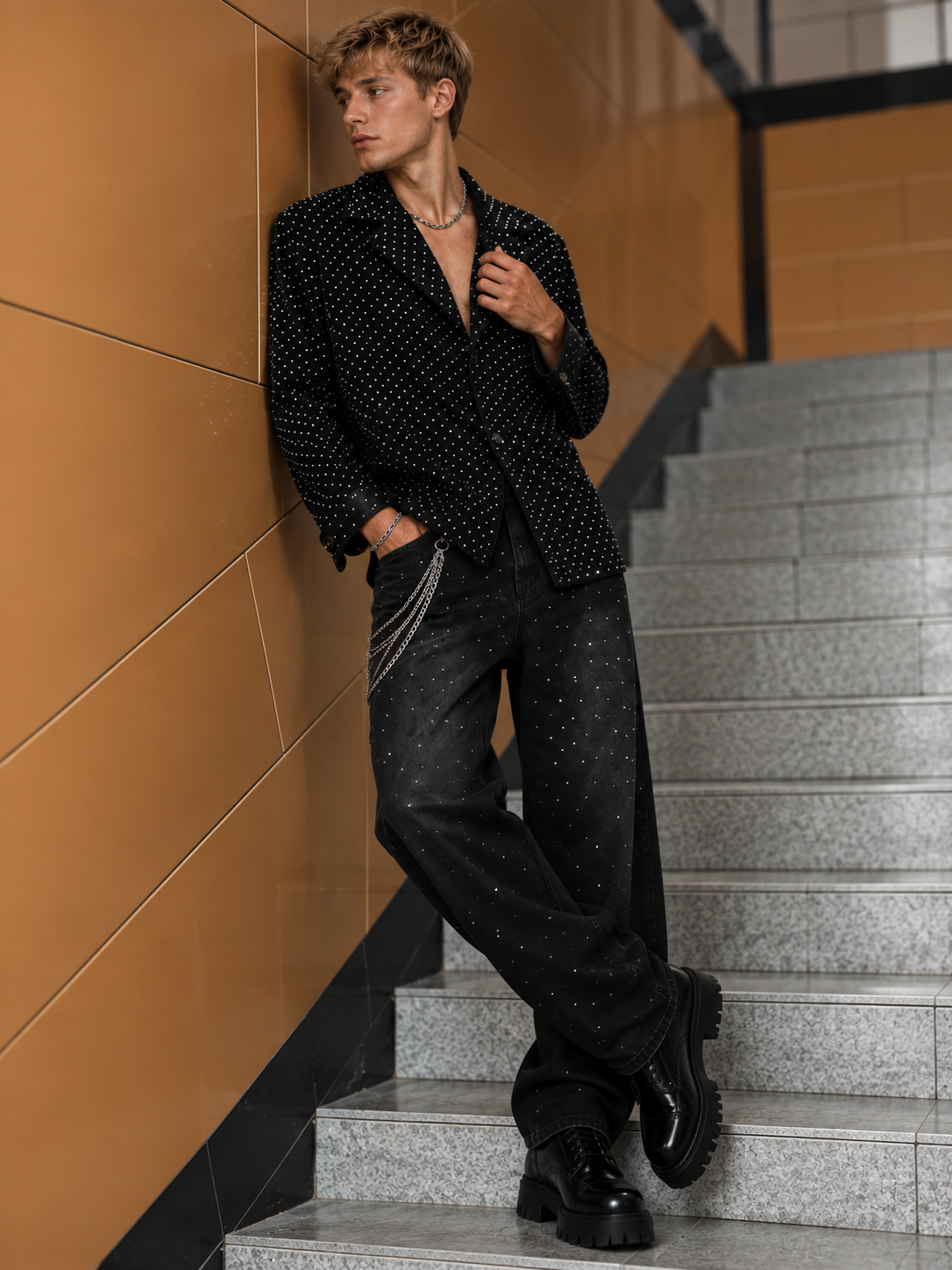 Rhinestone Black Jeans