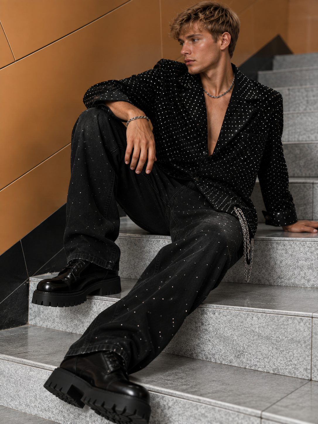 Rhinestone Black Jeans