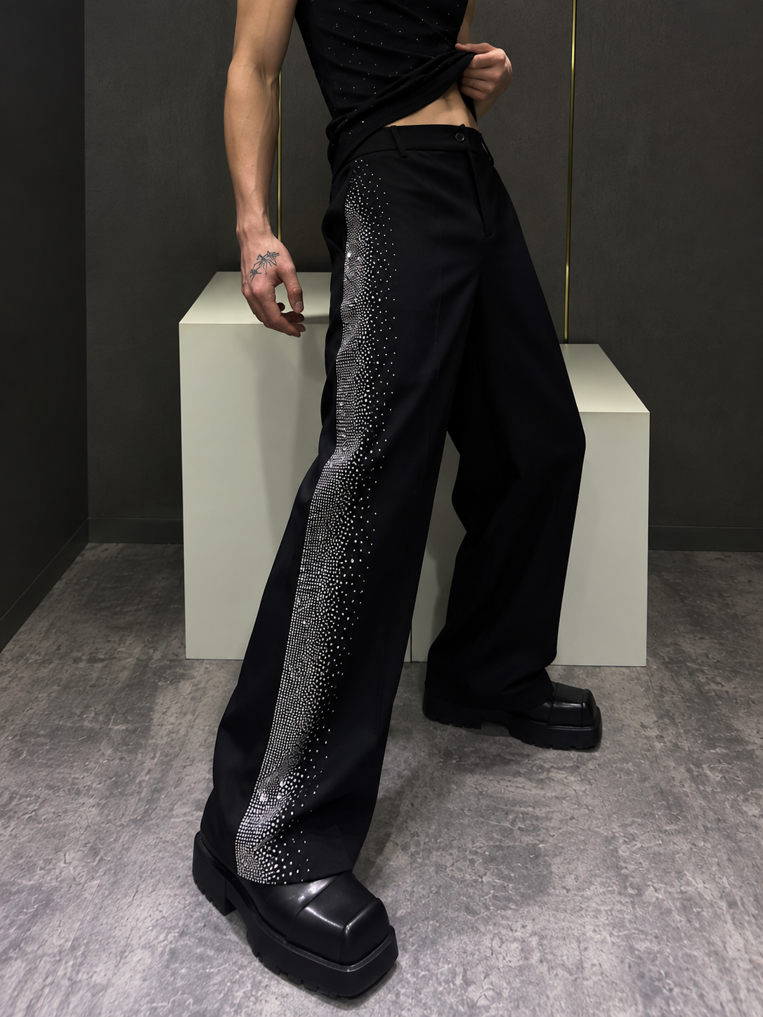 Rhinestone Wide-Leg Pants