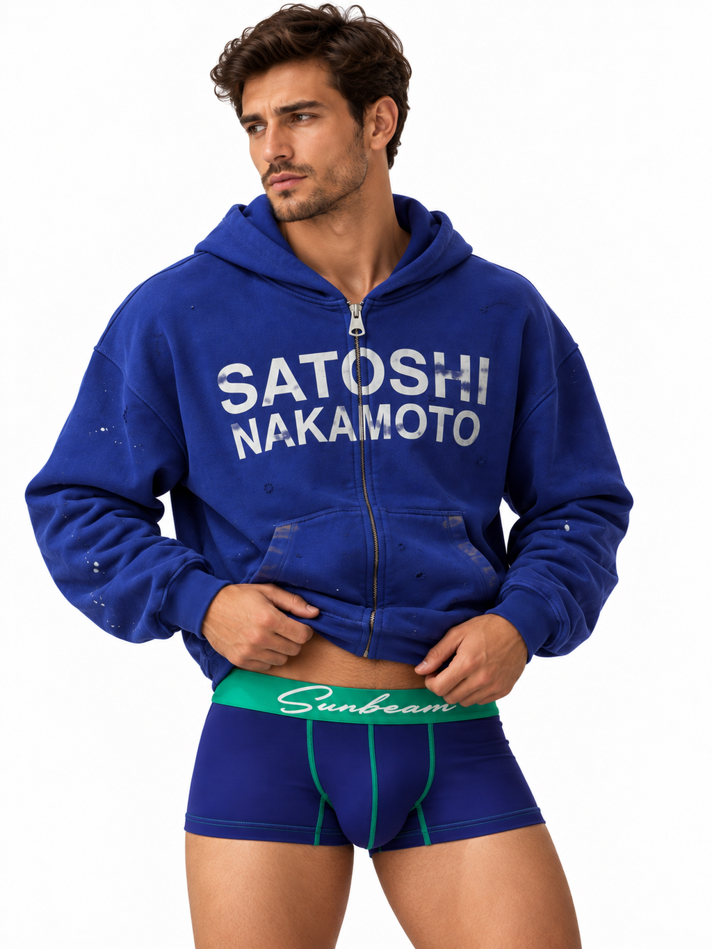 Satoshi Nakamoto Distressed Zip-Up Hoodie