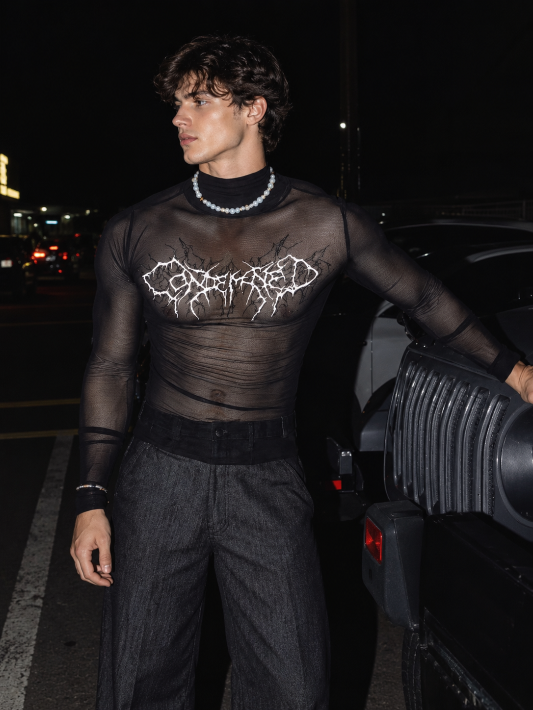 Sheer Graphic Long Sleeve Top