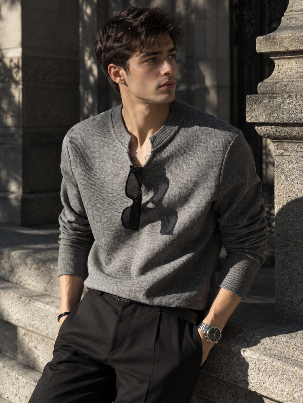 Textured Knit Long Sleeve Top