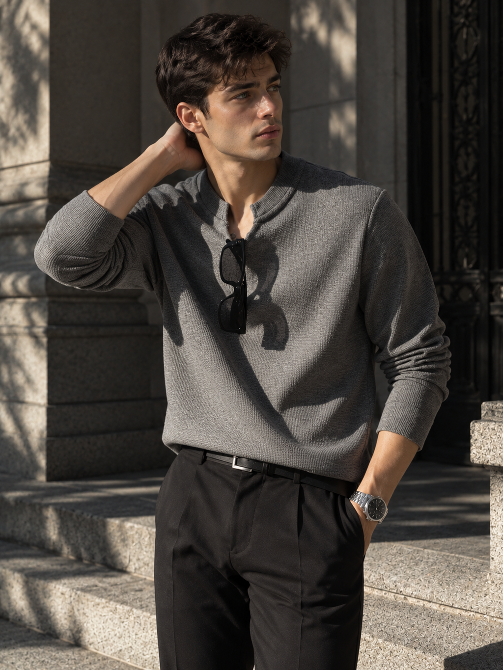 Textured Knit Long Sleeve Top