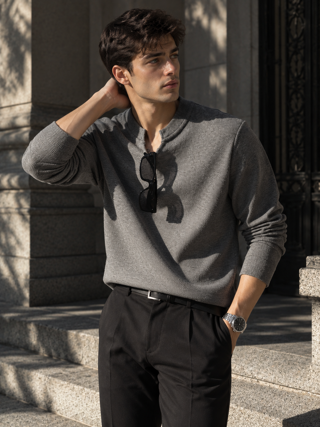Textured Knit Long Sleeve Top