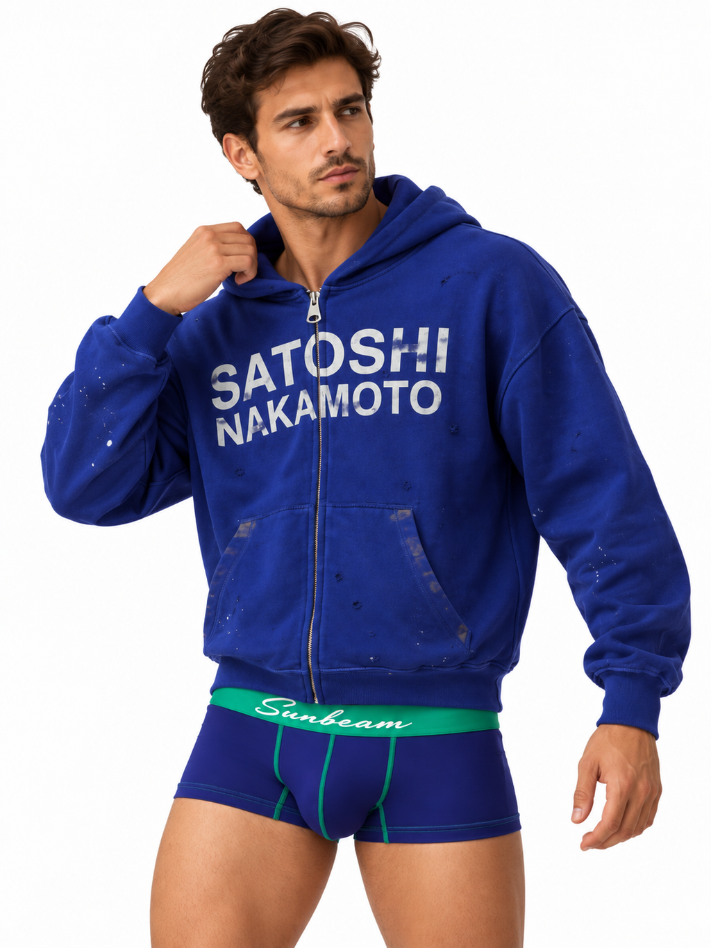 Satoshi Nakamoto Distressed Zip-Up Hoodie