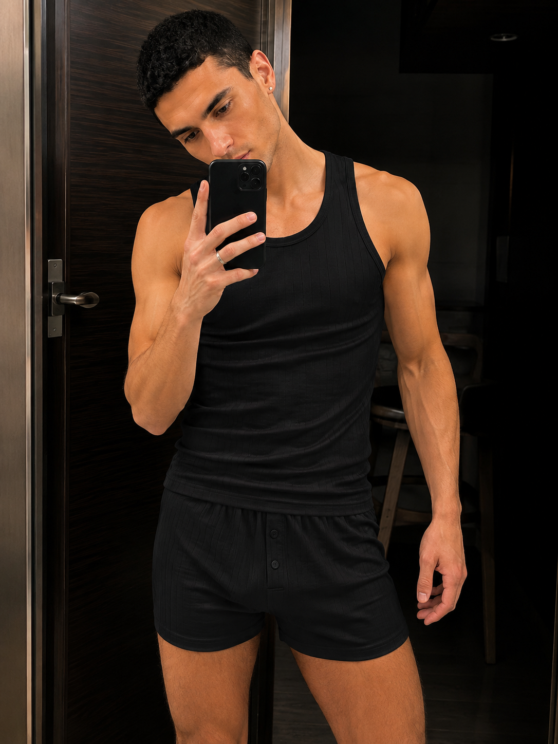 Ribbed Tank Top & Boxer Shorts Set